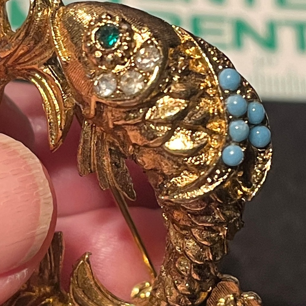Vintage PISCES - Zodiac Brooch - gold tone with real pearl - Picture 7 of 8